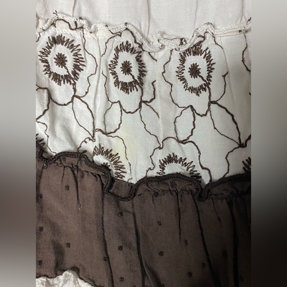 Joe Benbasset Brown/White Pull-On Eyelet Lace Hem Floral Lined Skirt Size Medium - Picture 2 of 8